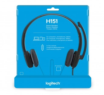 LOGITECH H151 HEADSET WITH NOISE-CANCELLING BOOM MICROPHONE,3.5 MM ANALOG STEREO,PC/MAC/LAPTOP - BLACK