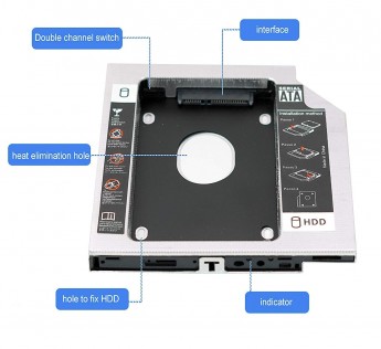 RANZ® OPTICAL BAY 2ND HARD DRIVE CADDY, FOR UNIVERSAL 9.5MM CD / DVD DRIVE SLOT (FOR SSD AND HDD)