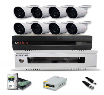 CP PLUS FULL HD 8 CHANNEL DVR WITH 8 BULLET CAMERAS + 2 TB HDD + 8 CH POWER SUPPLY + PLUSCAM 2U NVR/DVR RACK (8BULLET)