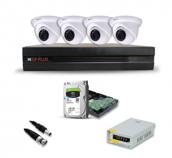 CPPLUS HD CCTV SECURITY CAMERA COMBO WITH INSTALLATION SET NIGHT VISION 2.4 MP, DOME (INDOOR) 4PCS, 4 CHANNEL DVR, 1TB SURVEILLANCE HDD , FOR HOME AND OFFICES (4DOME)