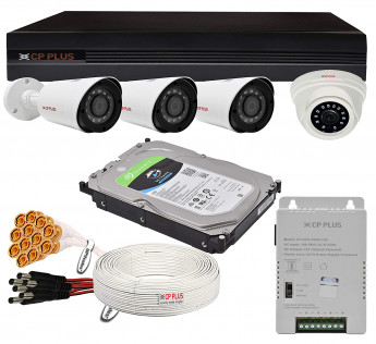 CP PLUS 2.4MP, H.265+ 4 CAMERAS COMBO KIT WITH 4CH DVR, 2TB HDD, POWER SUPPLY, 90MTR CABLE, AUDIO MIC AND CONNECTORS FULL HD WIRED CCTV SECURITY CAMERA SET