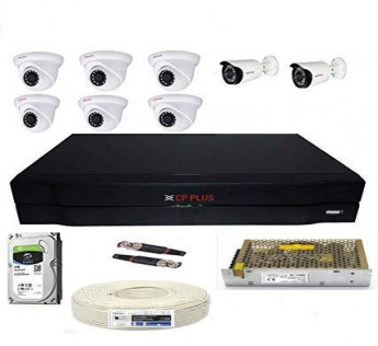 CP PLUS FULL HD 2.4MP CAMERAS COMBO KIT 8CH HD DVR+ 2 BULLET CAMERAS + 6 DOME CAMERAS+1TB HARD DISC+ WIRE ROLL +SUPPLY & ALL REQUIRED CONNECTORS