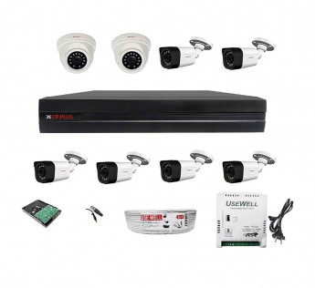 CP PLUS FULL HD 1.3MP CAMERAS COMBO KIT 8CH HD DVR+ 6 BULLET CAMERAS + 2 DOME CAMERAS+1TB HARD DISC+ WIRE ROLL +SUPPLY & ALL REQUIRED CONNECTORS