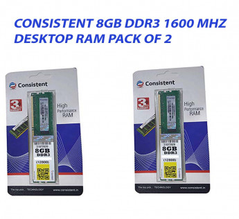 CONSISTENT 8GB DDR3 DESKTOP RAM 1600MHZ : PACK OF 2