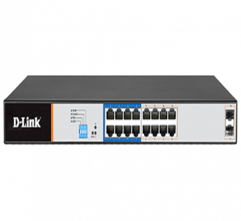 D-LINK 16 PORT GIGABIT POE SWITCH - 16 POE+ 2 SFP PORTS 250M DGS-F1018P-E