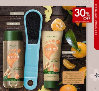 Oriflame Feet up Comforting Ginger Oil & Tangerine Bath Soak , Comforting Ginger Oil & Tangerine Foot Cream and Comfort Foot File